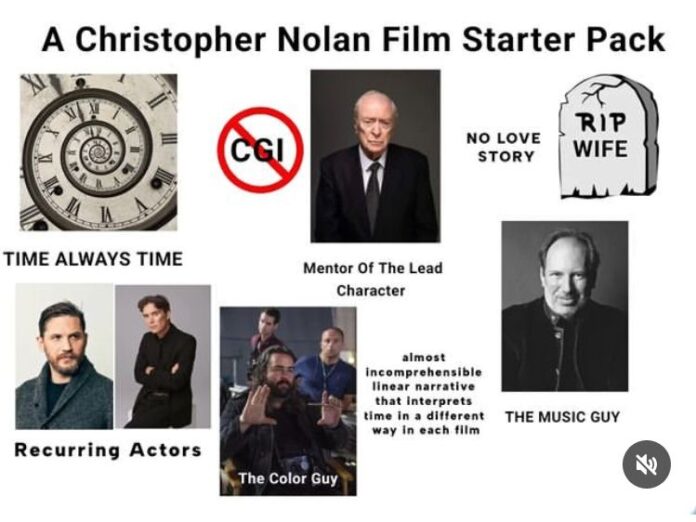 Funny meme about Christopher Nolan fans recognizing actors instead of movies
