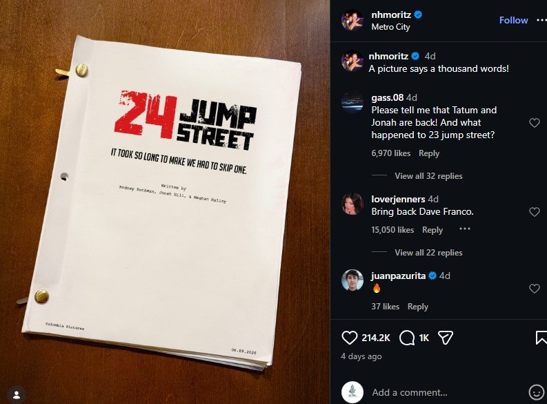 A screenshot of Neal H. Moritz’s Instagram post