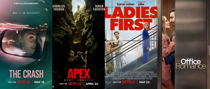 Best new movies on Netflix in June 2026 featuring The Crash, Apex, Ladies First, and Office Romance