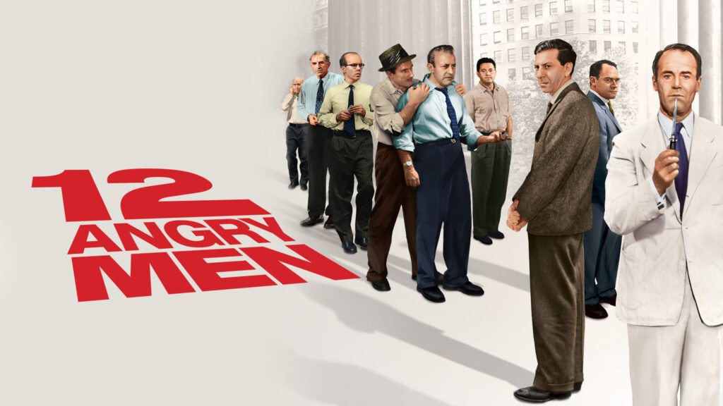 Promotional artwork for the classic courtroom drama 12 Angry Men.