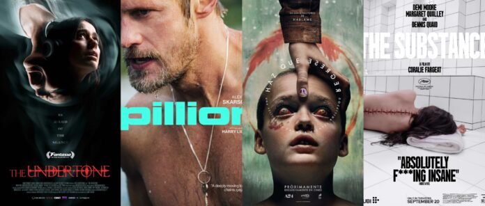 Collage featuring Undertone, Pillion, Bring Her Back, and The Substance streaming on Max in June 2026.