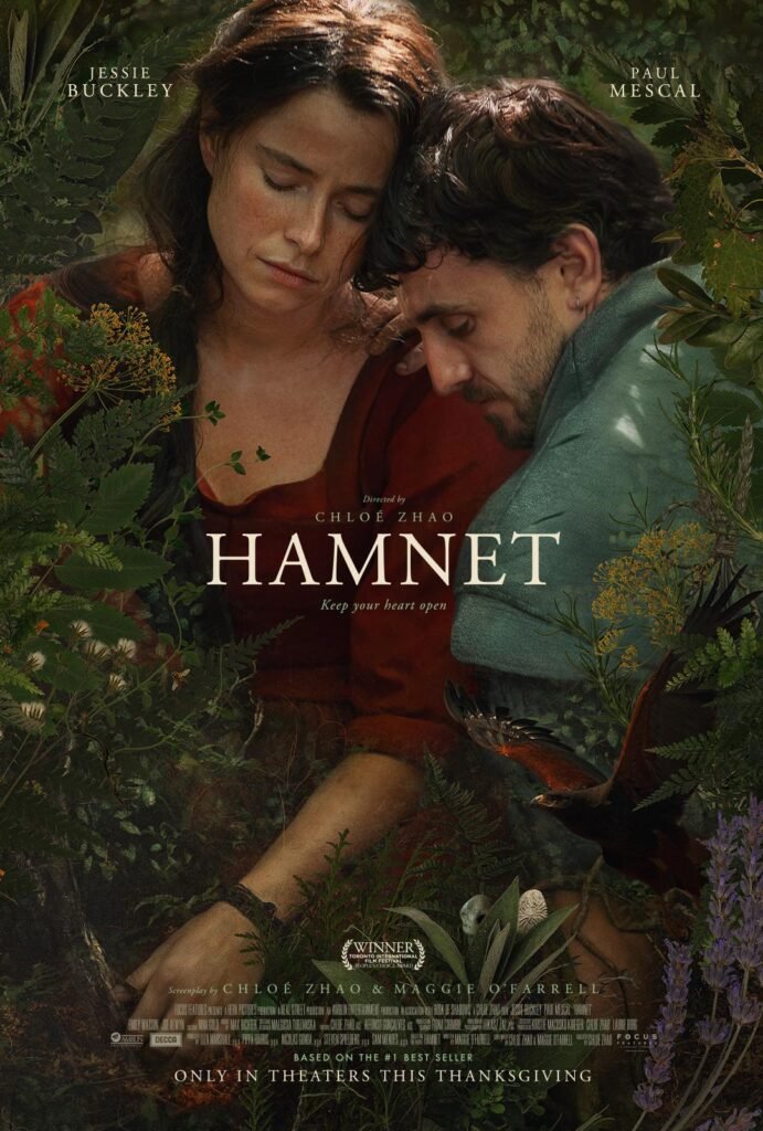 Hamnet movie poster starring Jessie Buckley and Paul Mescal