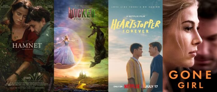 Best new movies on Netflix in July 2026 featuring Hamnet, Wicked For Good, Heartstopper Forever, and Gone Girl