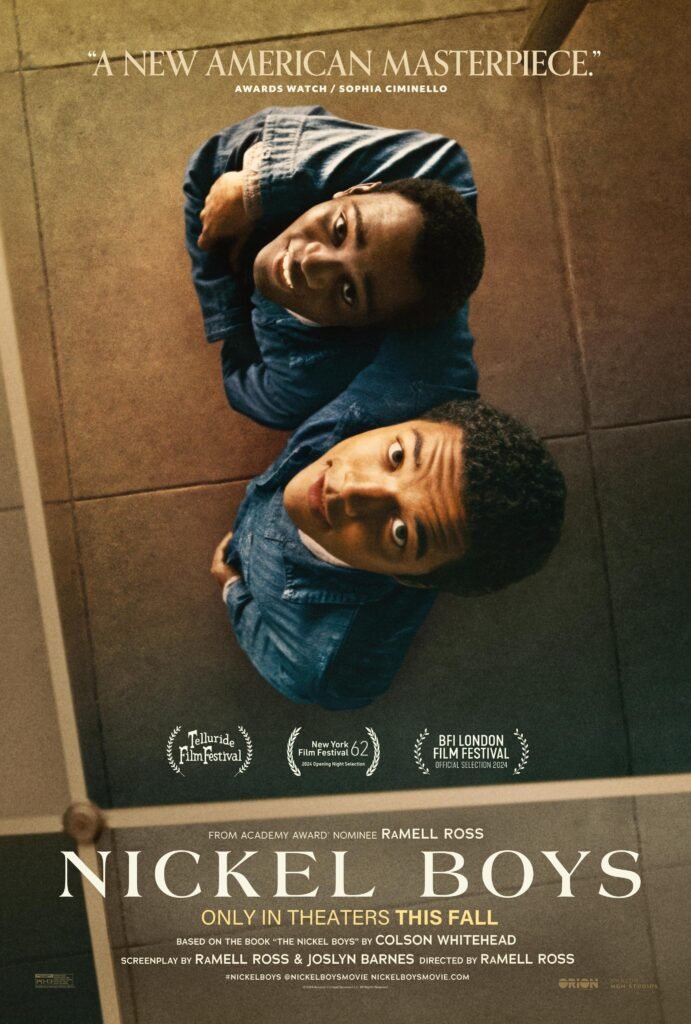     Nickel Boys poster showing two boys looking up from the floor