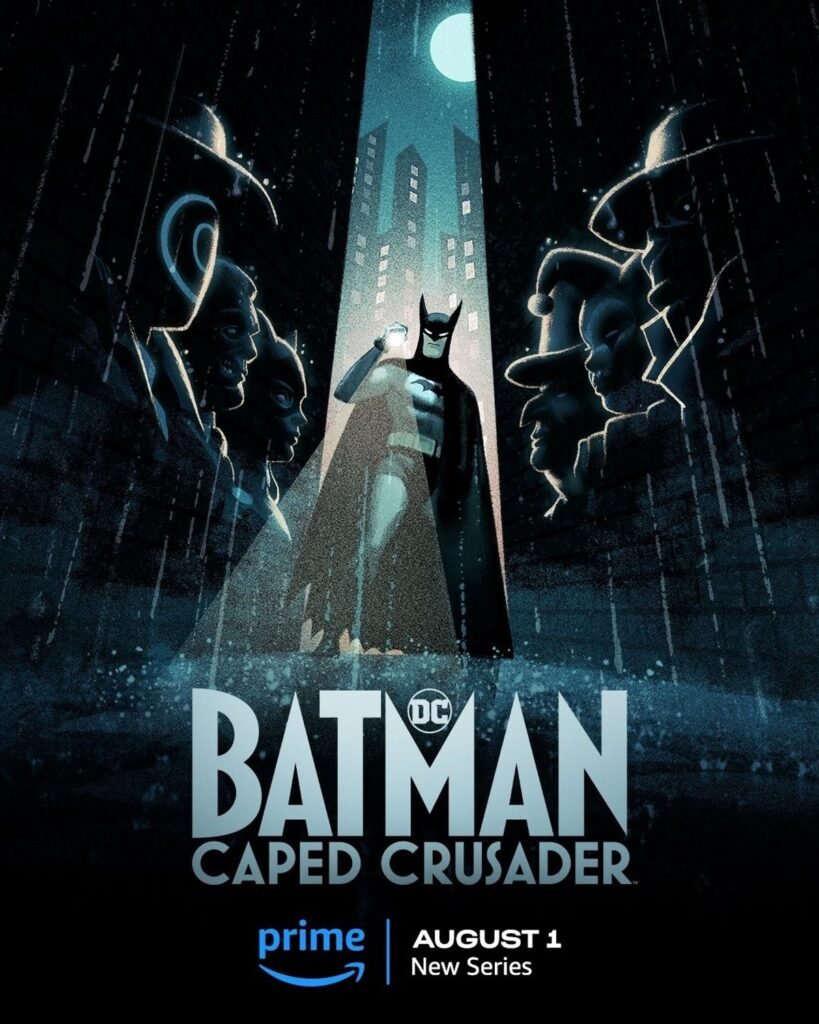     Batman Caped Crusader poster showing Batman standing in a dark Gotham street