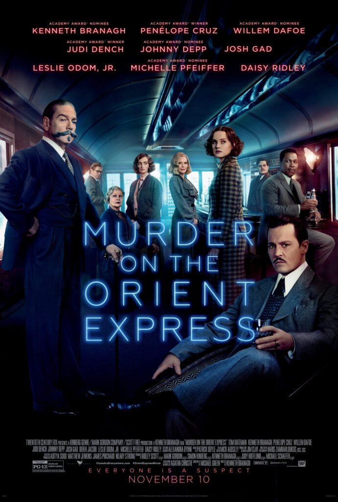 Murder on the Orient Express poster featuring Kenneth Branagh and the ensemble cast