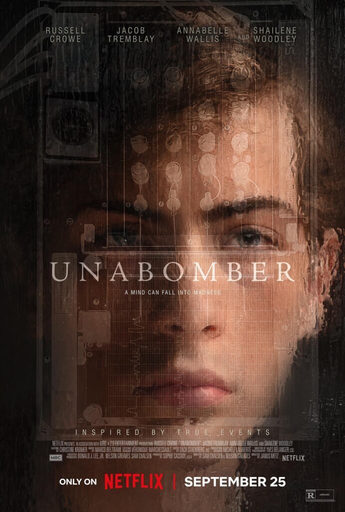 Unabomber Netflix poster featuring Russell Crowe and Jacob Tremblay