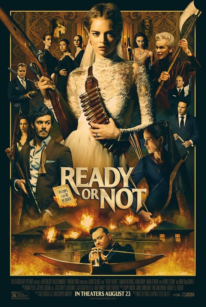 Ready or Not poster featuring Samara Weaving and the armed wedding party