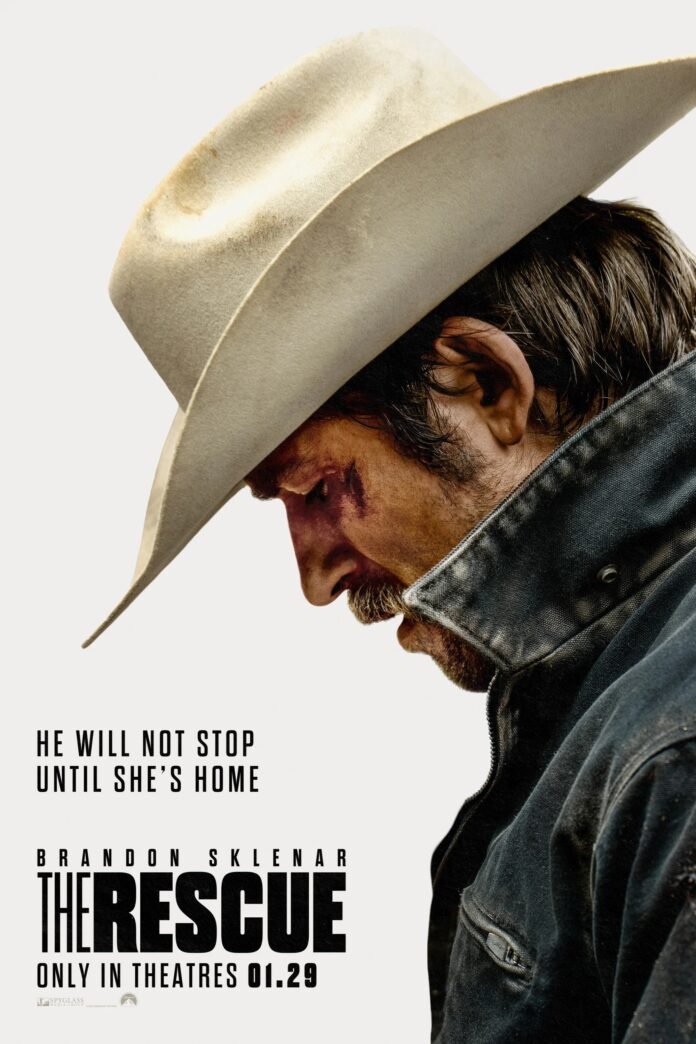 Brandon Sklenar wearing a cowboy hat in The Rescue poster