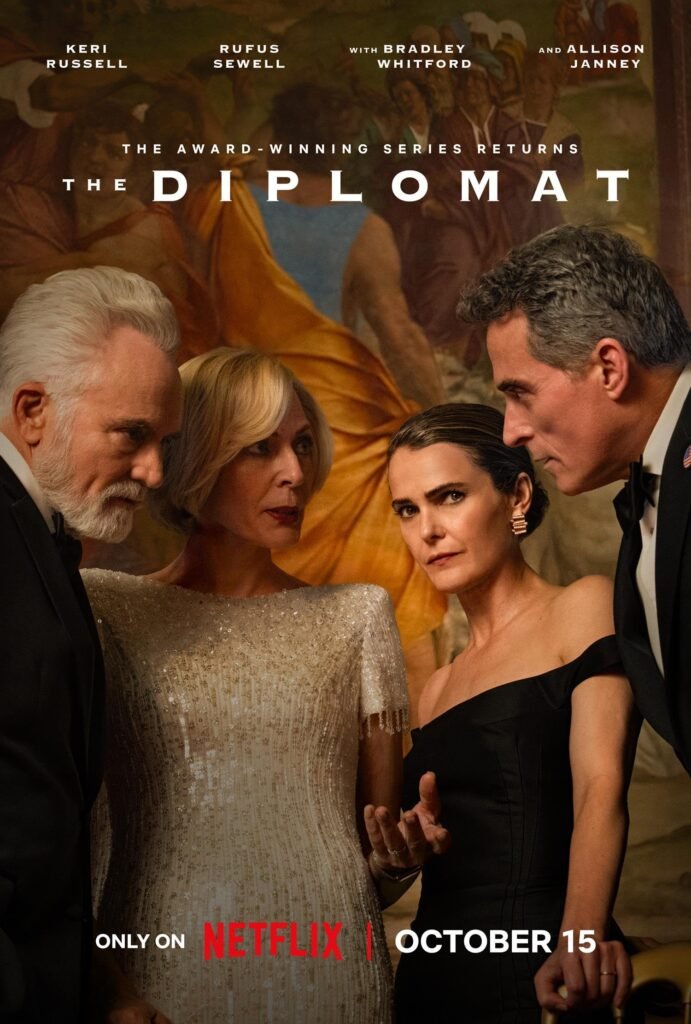 Keri Russell and the cast on The Diplomat Season 4 Netflix poster.