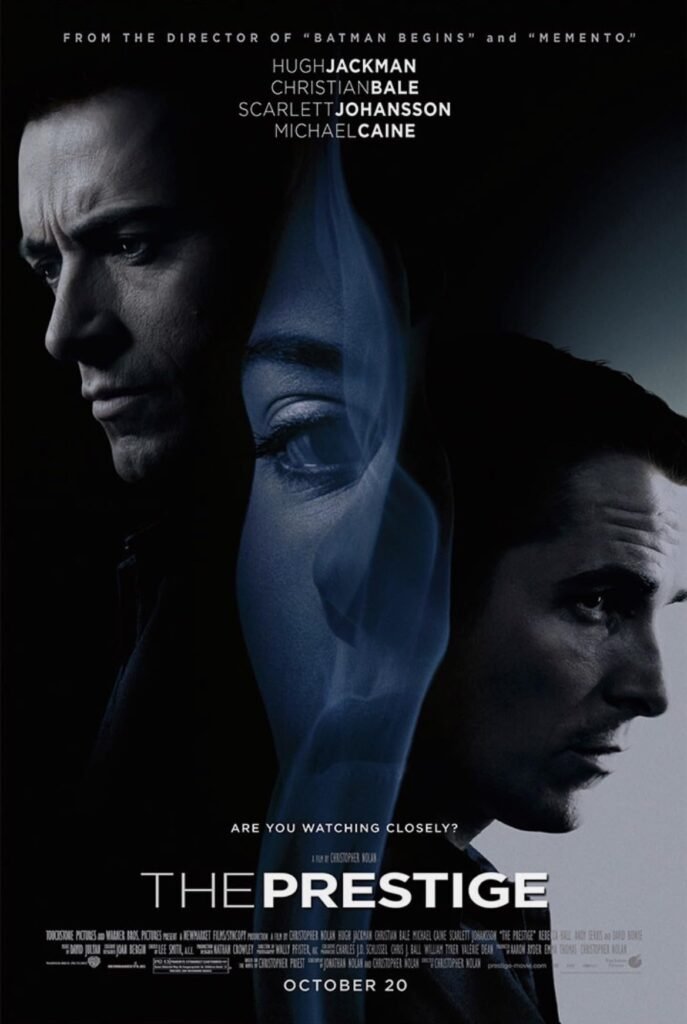 Hugh Jackman and Christian Bale on the mystery thriller poster for The Prestige.